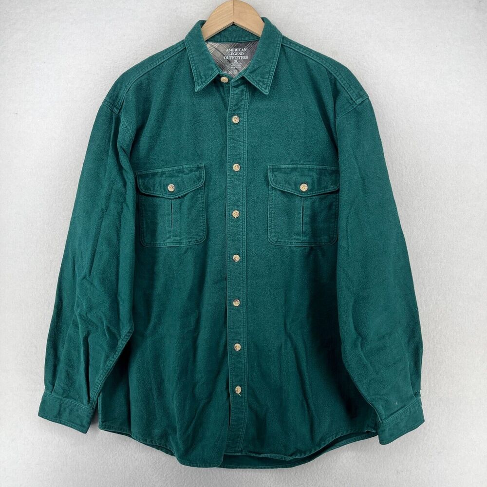 AMERICAN LEGEND OUTFITTERS Shirt Mens XL Chamois Flannel Work Cotton Green